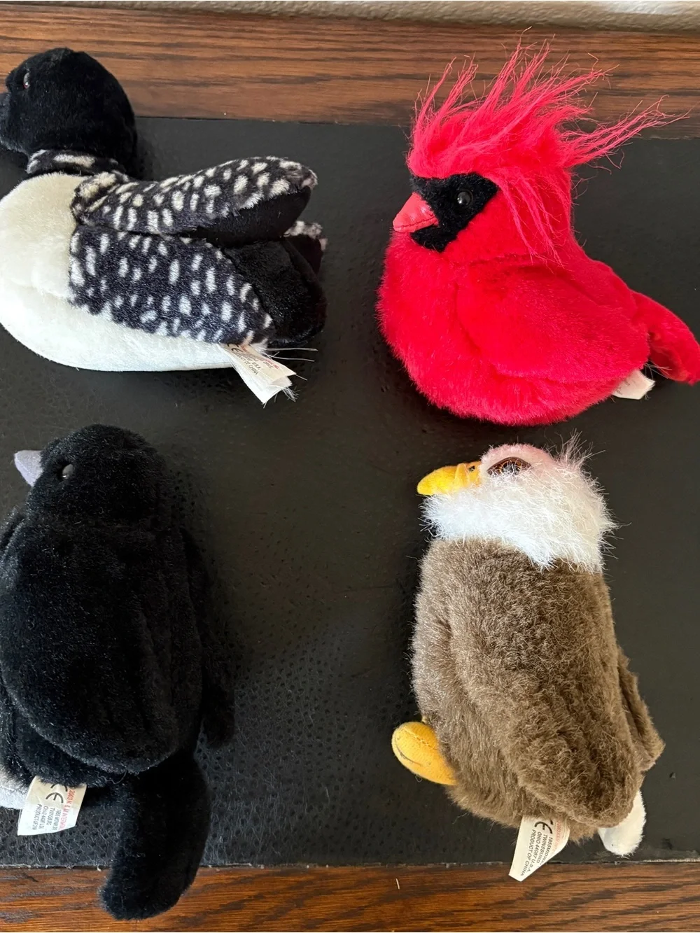 K&M International Eagle Cardinal Raven Loon Bird Plush Stuffed Animal Lot of 4
